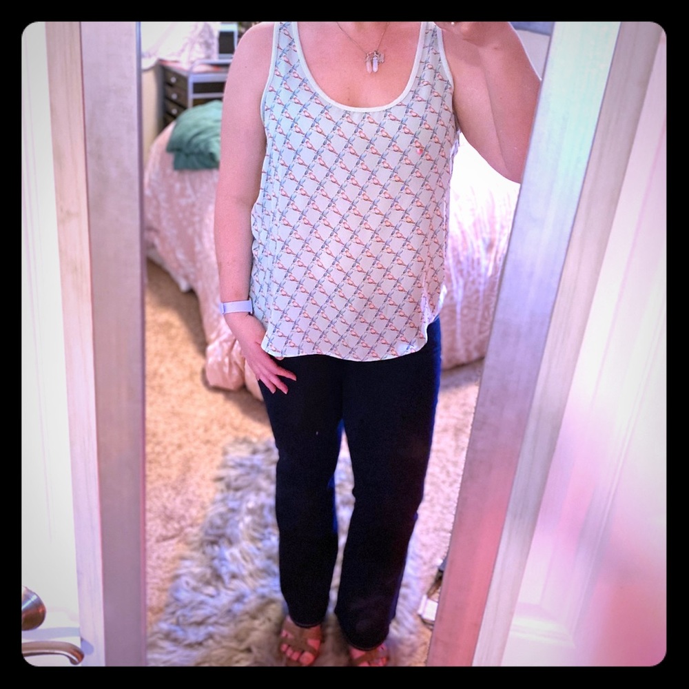 Mint Lauren Conrad Coral & Teal Bird Blouse Tank